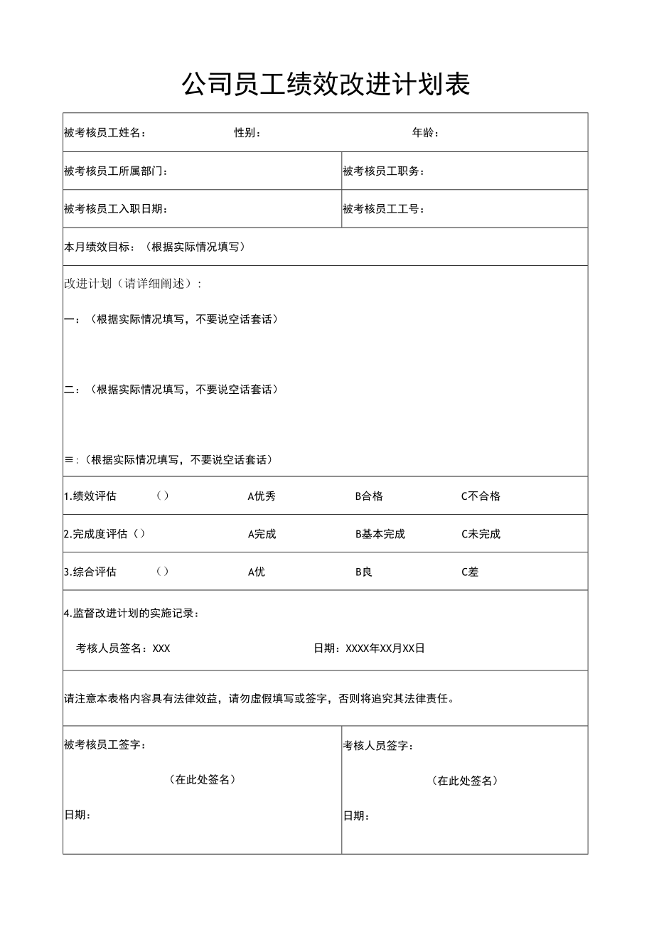 绩效改进计划表.docx_第1页