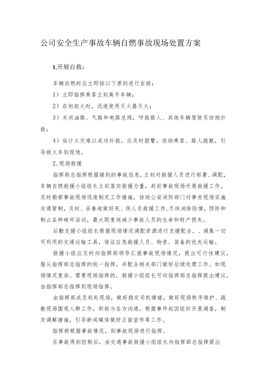 公司安全生产事故车辆自燃事故现场处置方案.docx_第1页