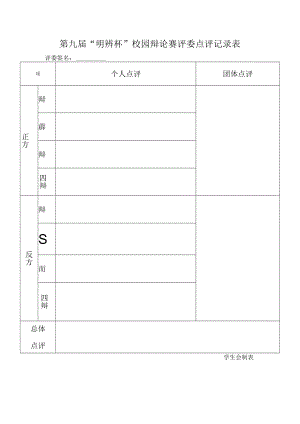 第九届“明辨杯”校园辩论赛评委点评记录表评委签名.docx
