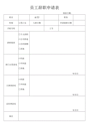 员工辞职申请表.docx