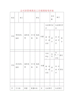 公司非管理类员工月度绩效考评表.docx