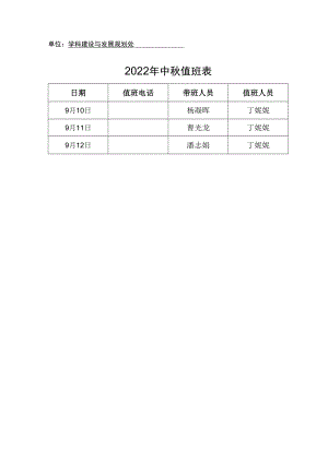 单位学科建设与发展规划处2022年中秋值班表.docx