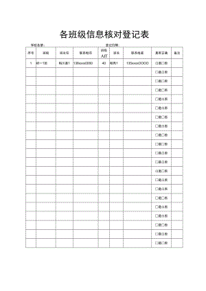 各班级信息核对登记表.docx