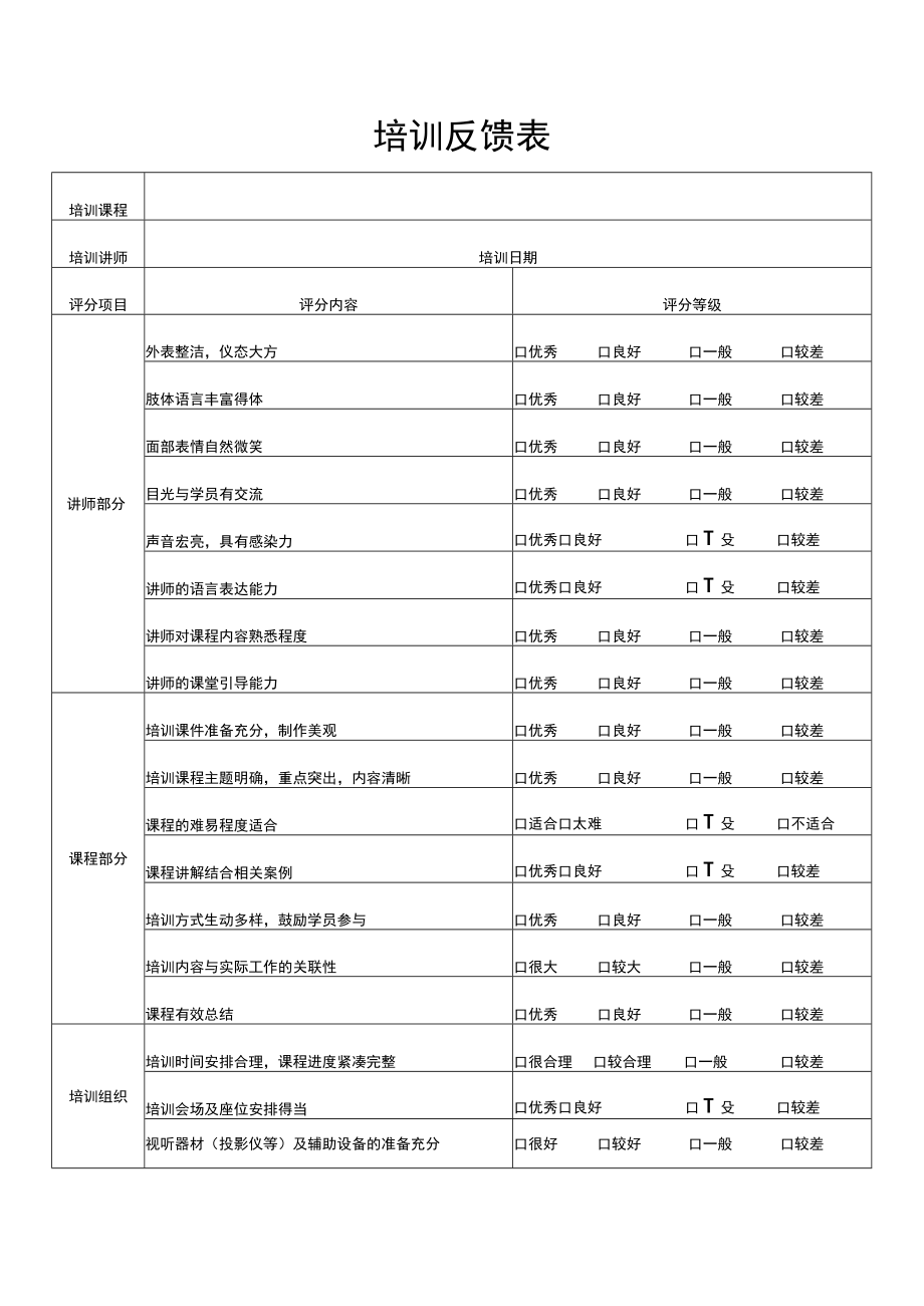 培训反馈表.docx_第1页
