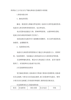 肉类加工公司安全生产触电事故应急救援专项预案.docx