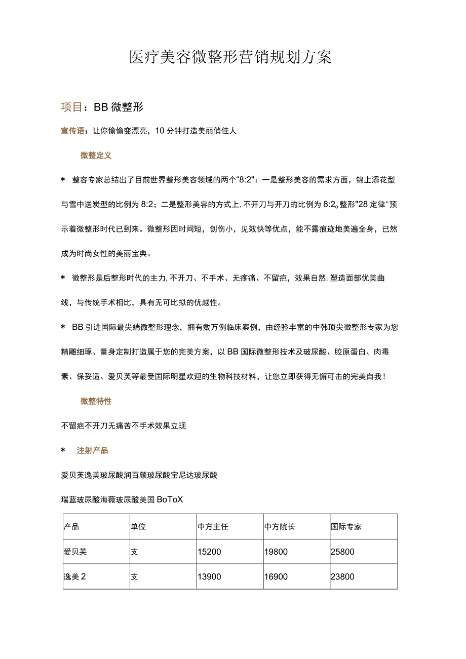 医疗美容微整形营销规划方案.docx_第1页