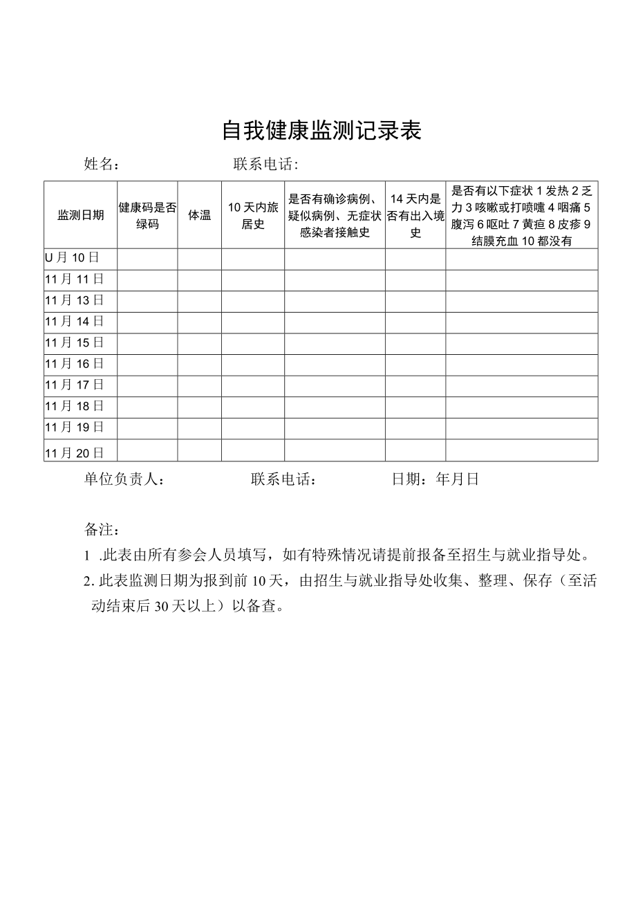 自我健康监测记录表.docx_第1页