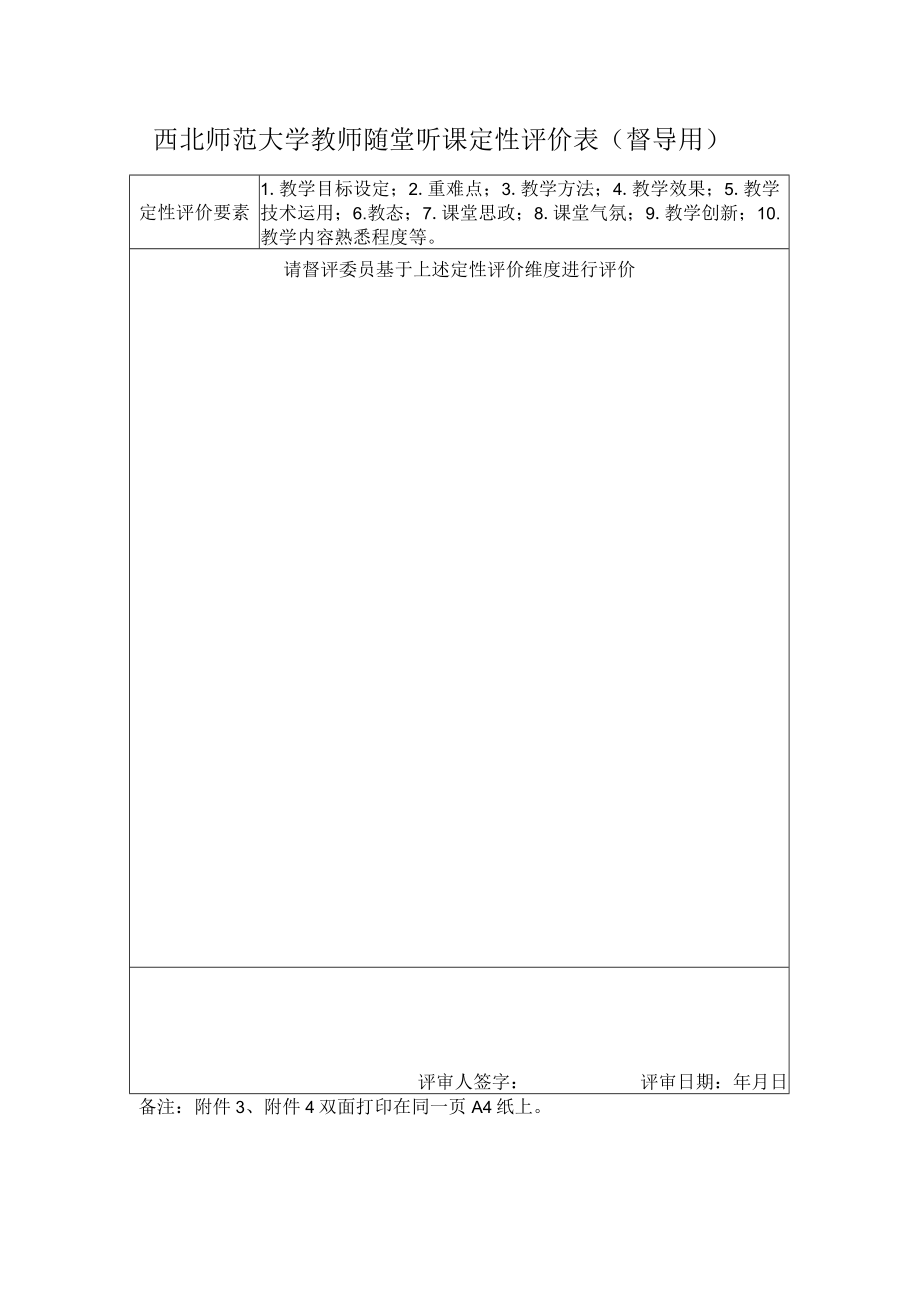 西北师范大学教师随堂听课定性评价表督导用.docx_第1页