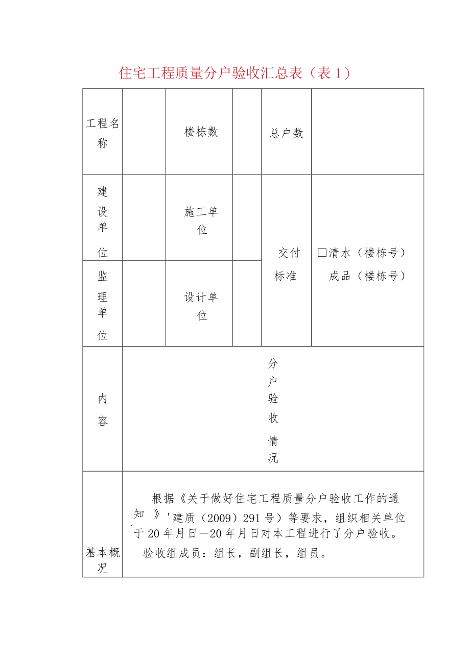 住宅工程质量分户验收汇总表（表1）.docx_第1页