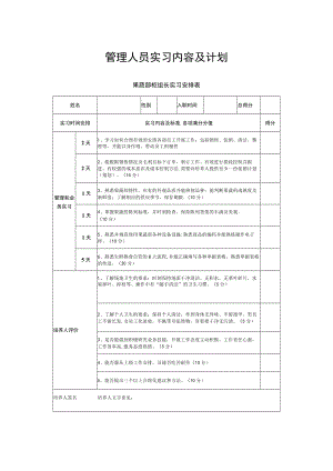 管理人员实习内容及计划.docx