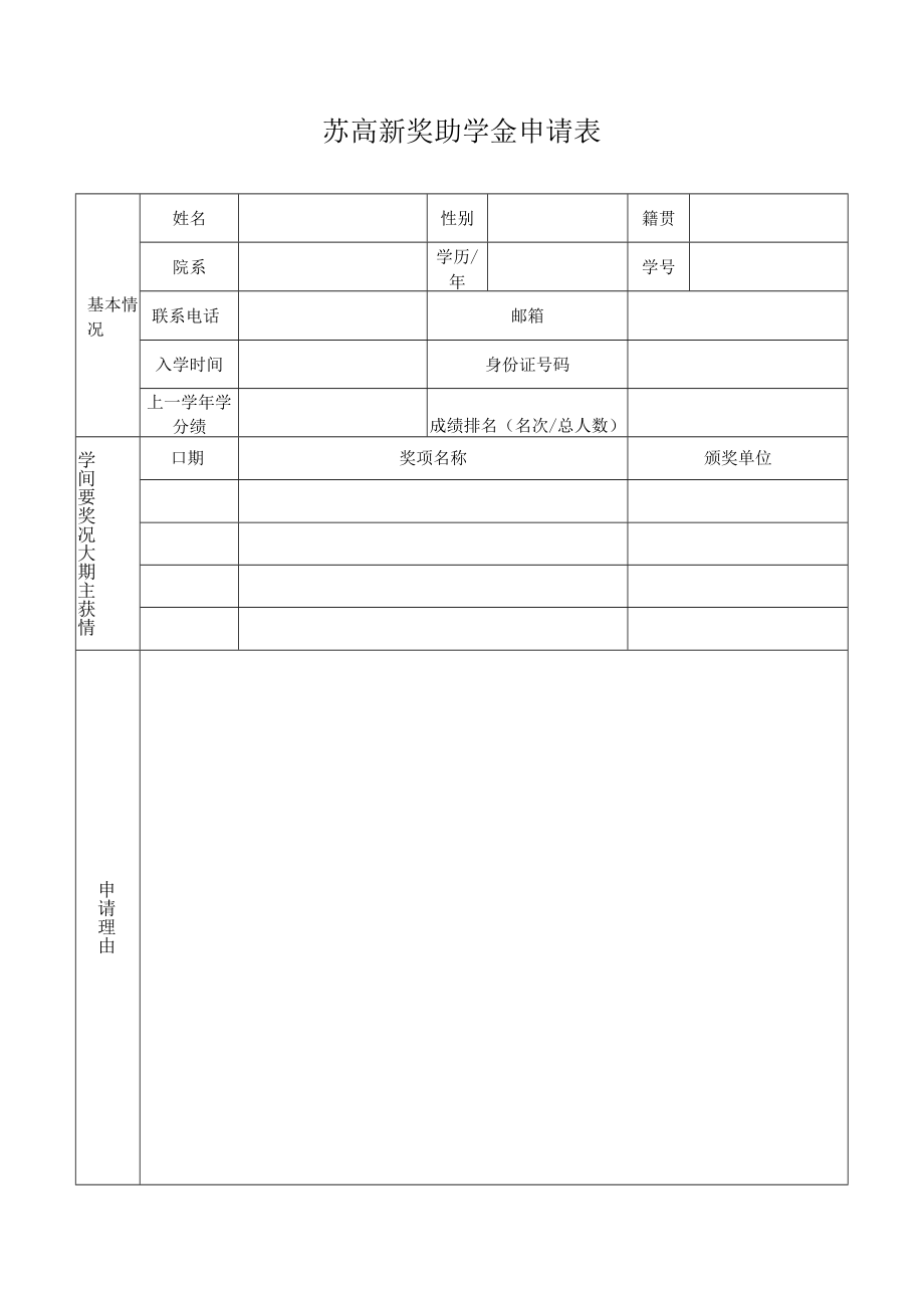 苏高新奖助学金申请表.docx_第1页