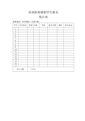 培训机构暑假学生报名统计表.docx