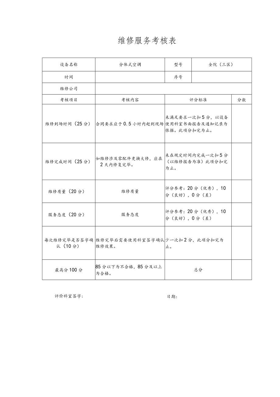 维修服务考核表.docx_第1页