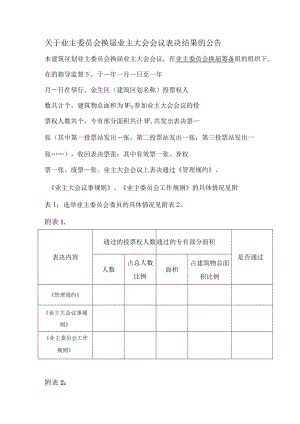 关于业主委员会换届业主大会会议表决结果的公告Word范本.docx