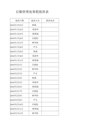 后勤管理处寒假值班表.docx