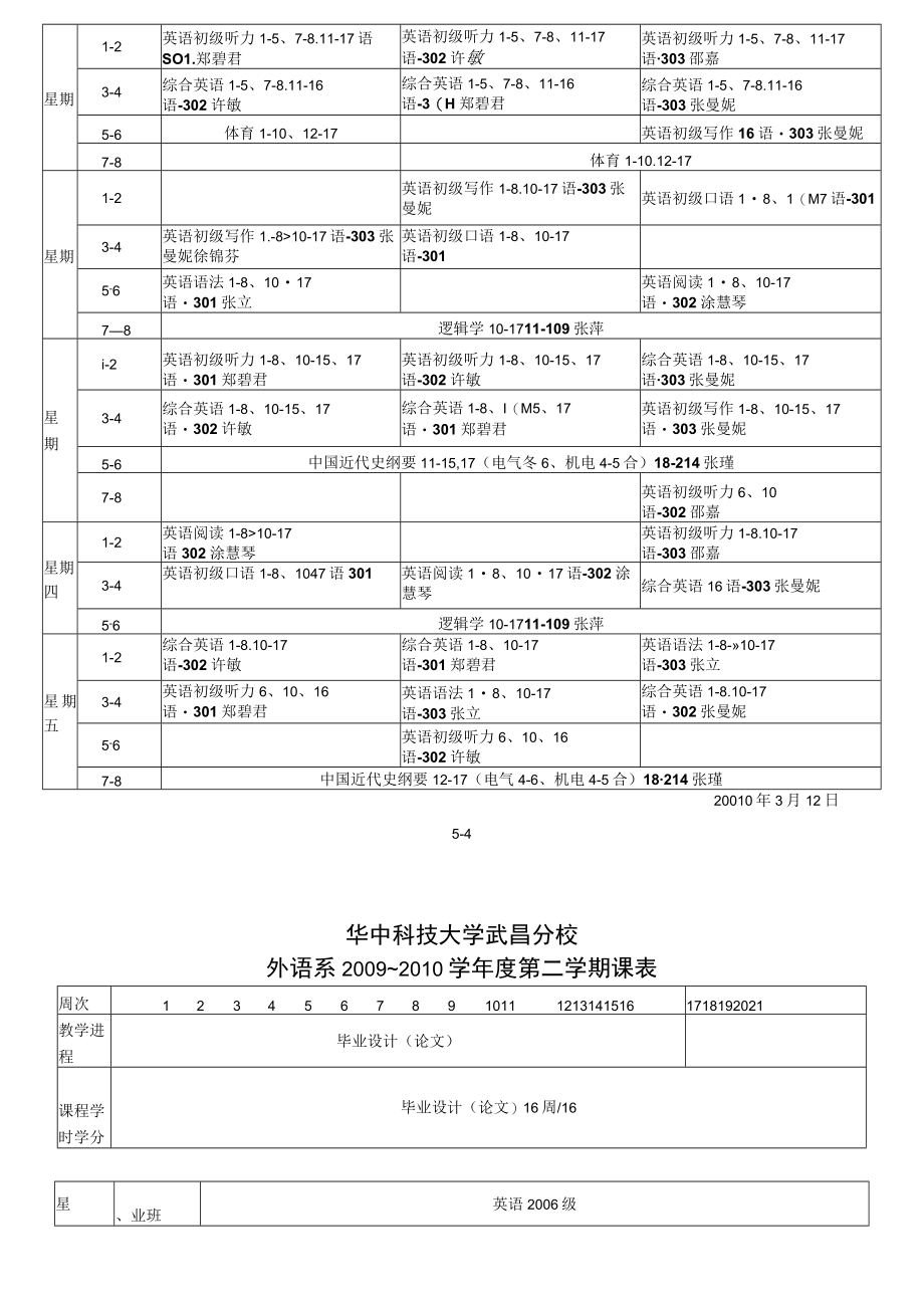 华中科技大学武昌分校外语系2009～2010学年度第二学期课表.docx_第3页