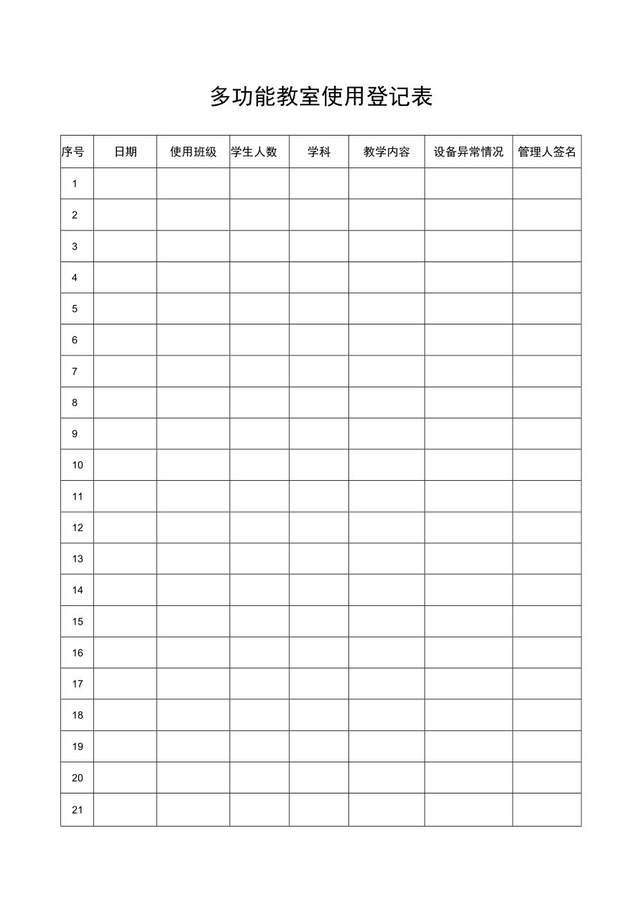 多功能教室使用登记表.docx_第1页