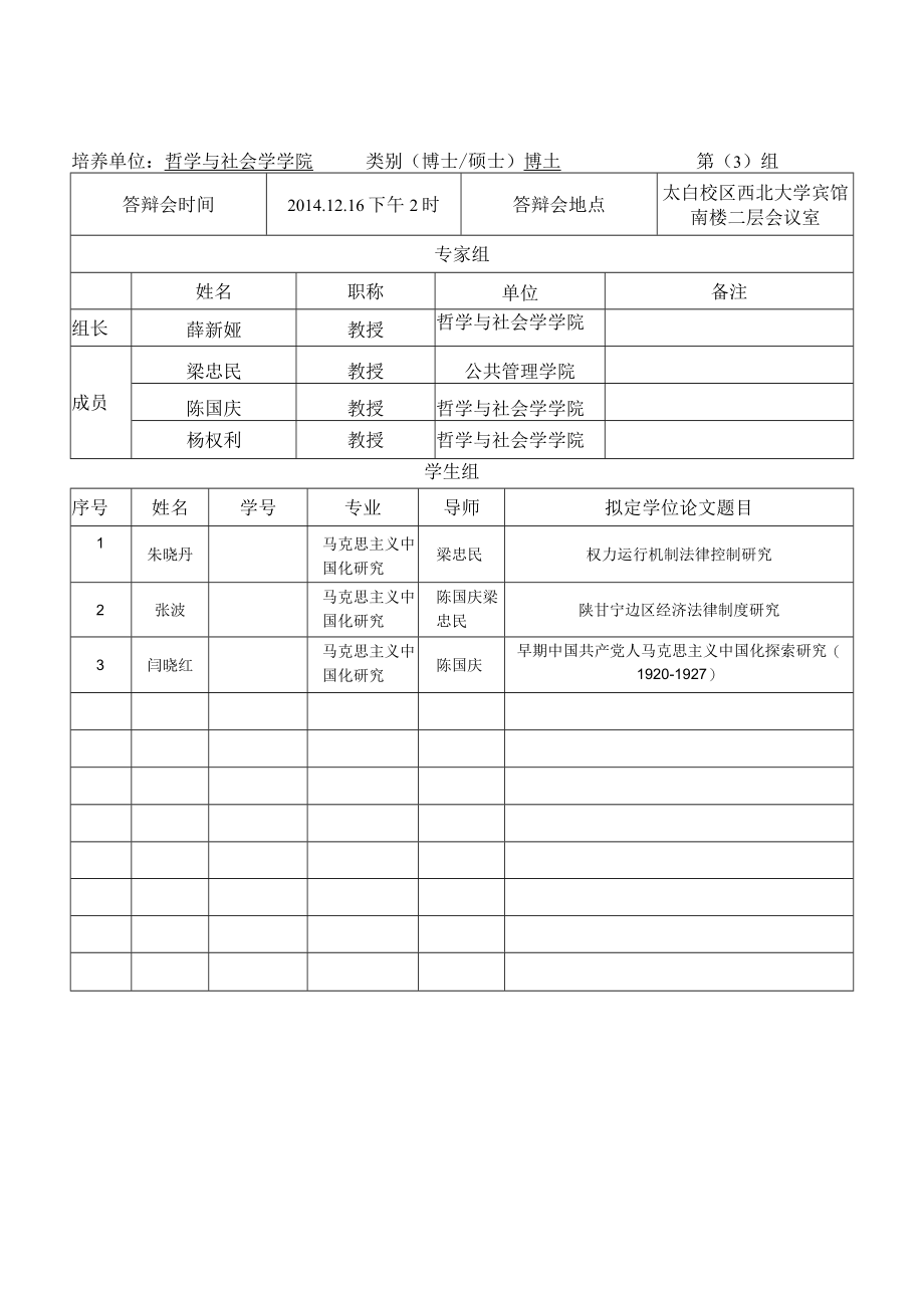 西北大学研究生学位论文开题论证安排表.docx_第3页