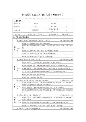 医院通用工会主席岗位说明书Word表格.docx