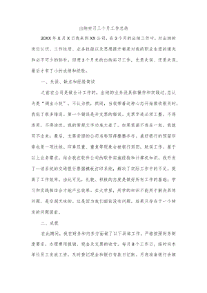 出纳实习三个月工作总结.docx