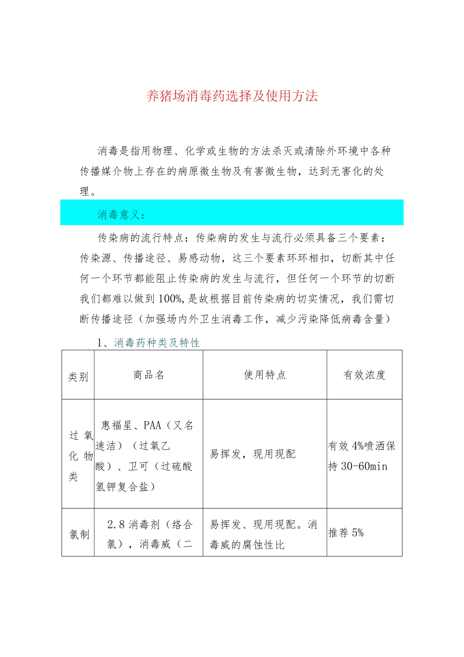养猪场消毒药选择及使用方法.docx_第1页
