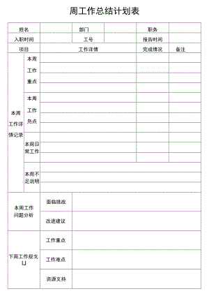 周工作总结计划表.docx
