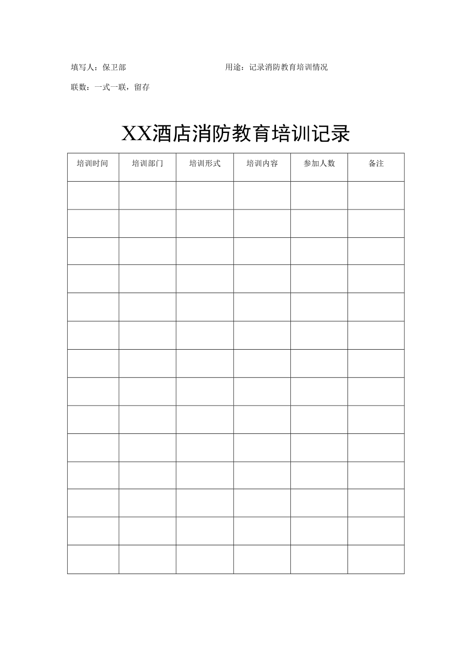 酒店管理-XX酒店消防教育培训记录.docx_第1页
