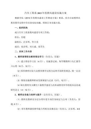 汽车工程系2013年度教风建设实施方案.docx