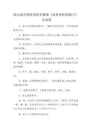 幼儿园中班优秀科学教案《各种各样的刷子》含反思.docx