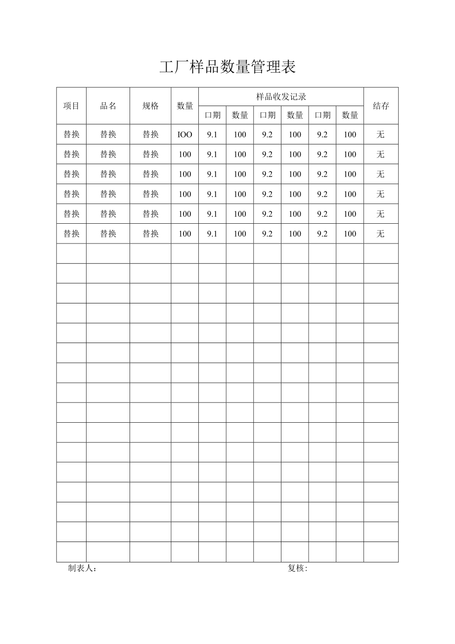 工厂样品数量管理表.docx_第1页