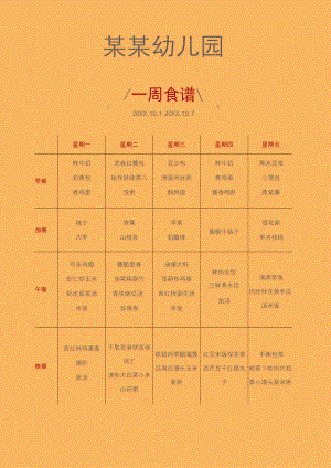 幼儿园一周食谱表模板.docx