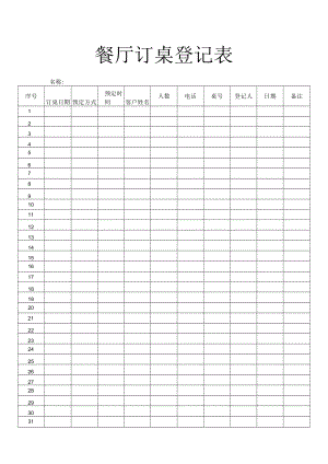 餐厅订桌登记表.docx