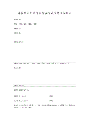 建筑公司招采部自行议标采购物资备案表.docx
