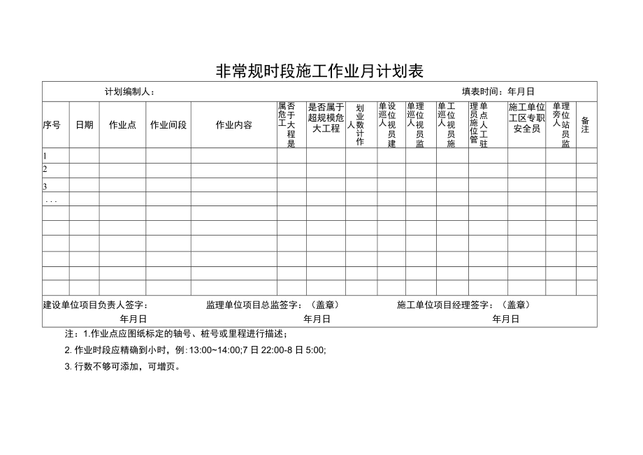 非常规时段施工作业月计划表.docx_第1页