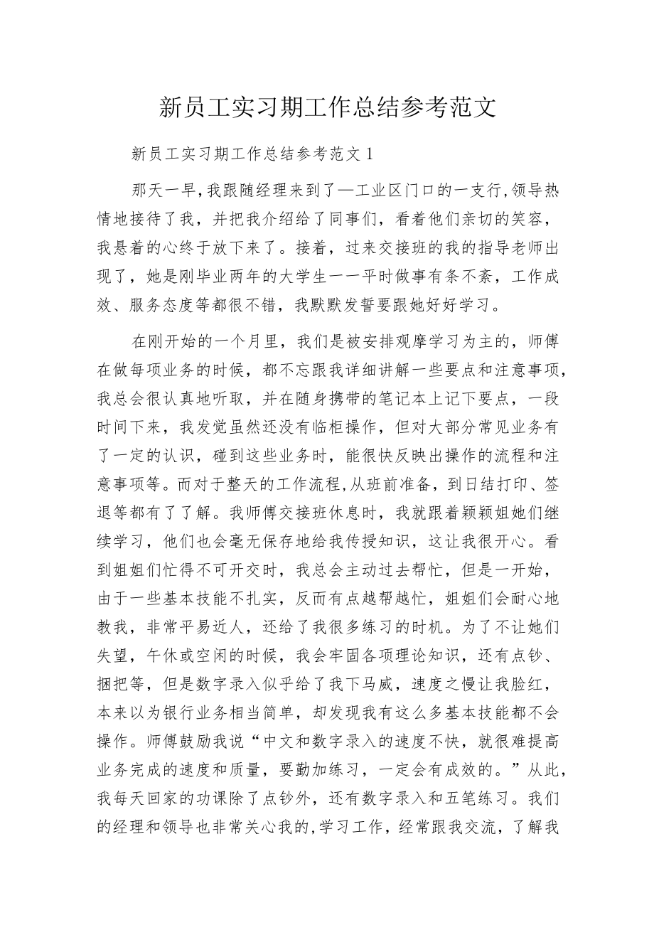 新员工实习期工作总结参考范文.docx_第1页