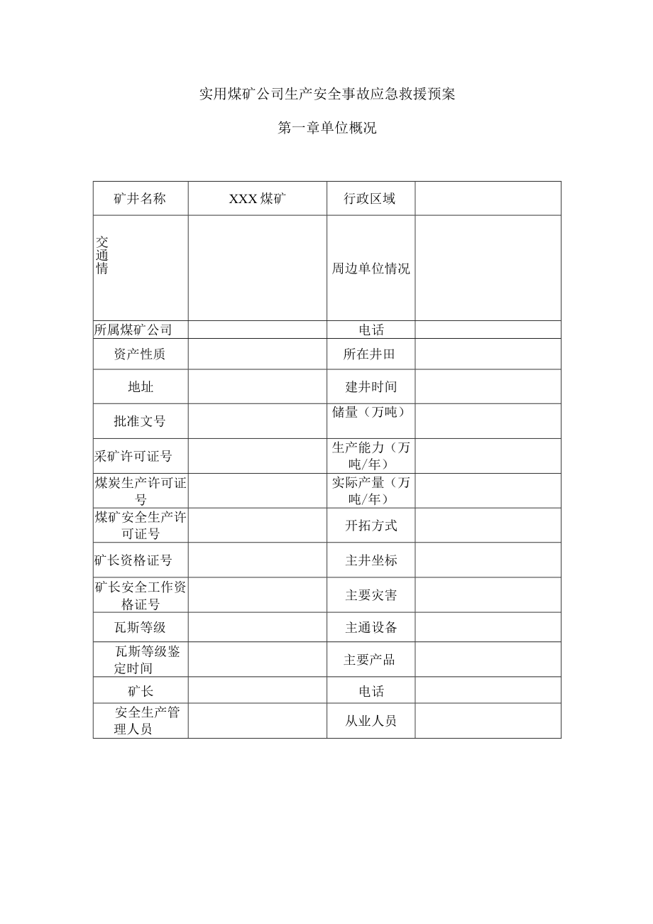 实用煤矿公司生产安全事故应急救援预案.docx_第1页