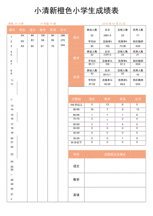 小清新橙色小学生成绩表.docx