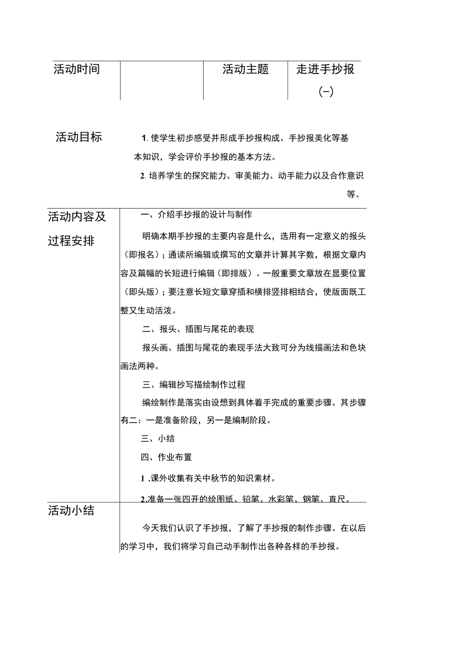 拓展性课程 创意手抄报 一学期教学设计(12课时).docx_第2页