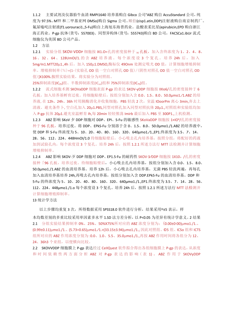 阿苯达唑抑制P-糖蛋白表达对耐顺铂卵巢癌细胞耐药性的影响研究.docx_第2页