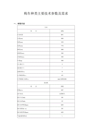 购车种类主要技术参数及需求.docx