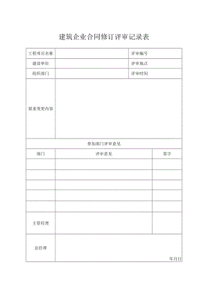 建筑企业合同修订评审记录表.docx