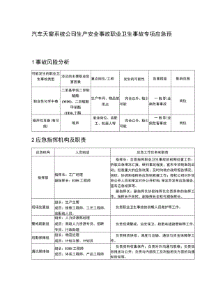 汽车天窗系统公司生产安全事故职业卫生事故专项应急预案.docx