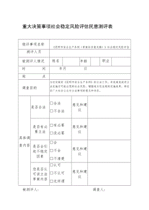 重大决策事项社会稳定风险评估民意测评表.docx