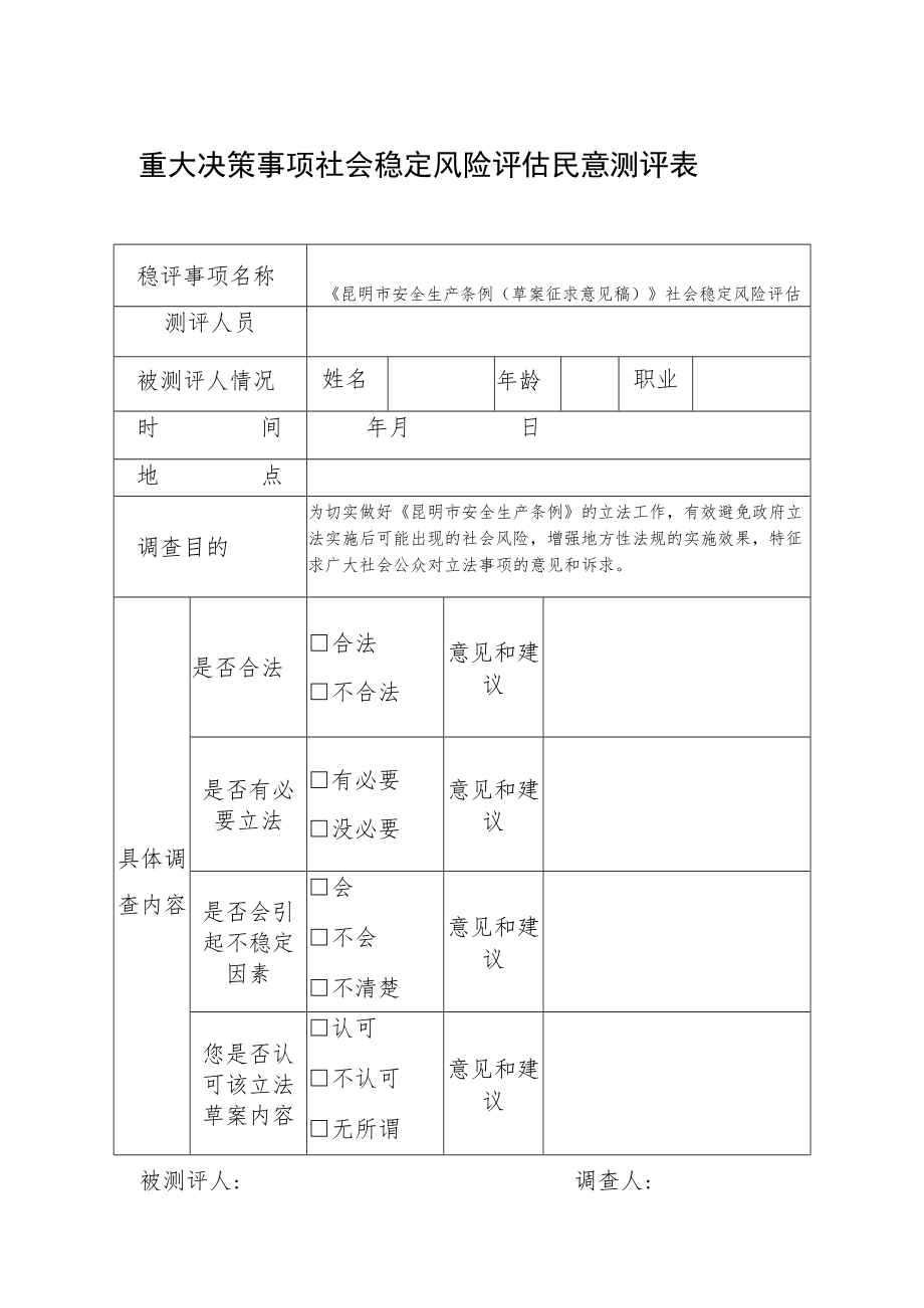 重大决策事项社会稳定风险评估民意测评表.docx_第1页