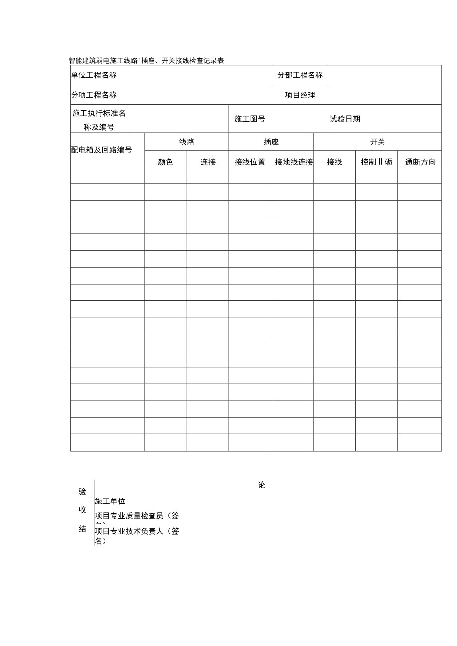 智能建筑弱电施工线路、插座、开关接线检查记录表.docx_第1页