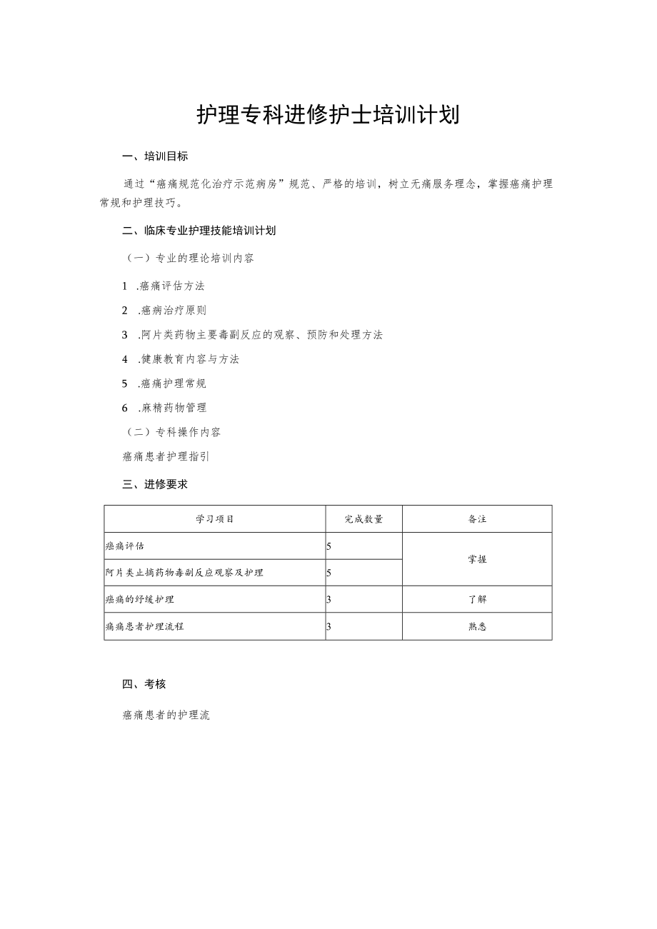 护理专科进修护士培训计划.docx_第1页