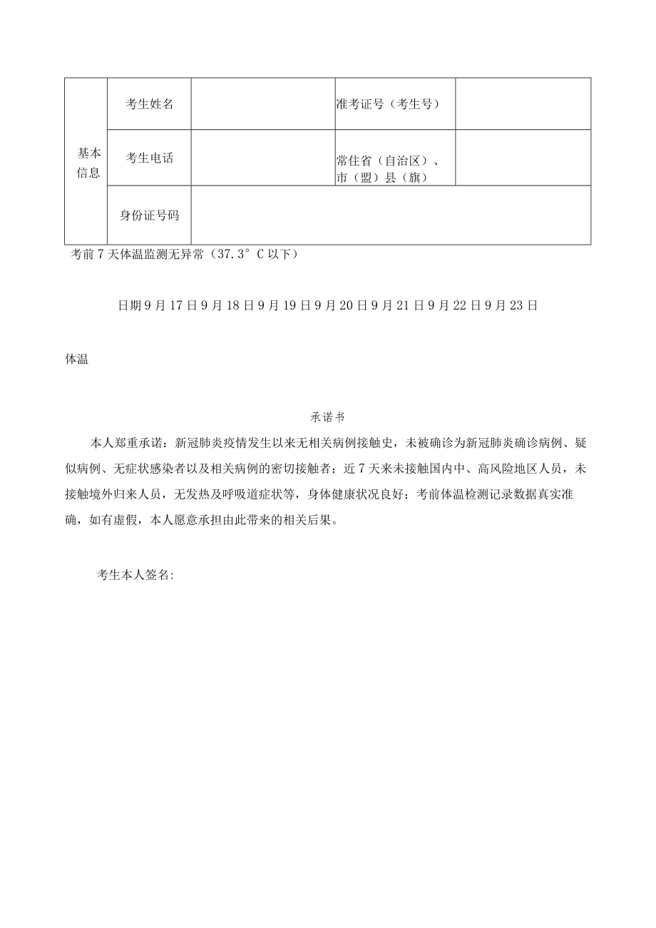 鄂尔多斯市妇幼保健院2022年度上半年公开招聘工作人员笔试新冠肺炎疫情防控承诺书.docx_第2页