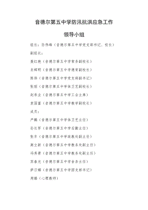 音德尔第五中学防汛抗洪应急工作领导小组.docx