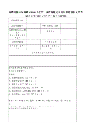 货物类招标采购项目中标（成交）供应商履约及售后服务情况反馈表.docx