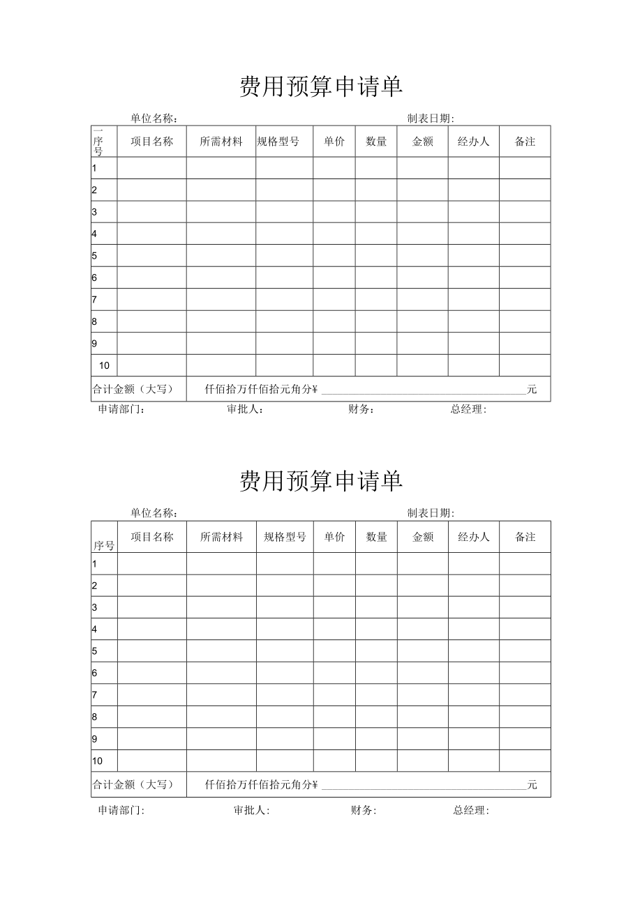 费用预算申请单.docx_第1页